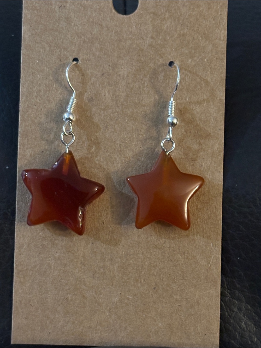 Handmade Carnelian Star Drop Earrings - Picture 1 of 2
